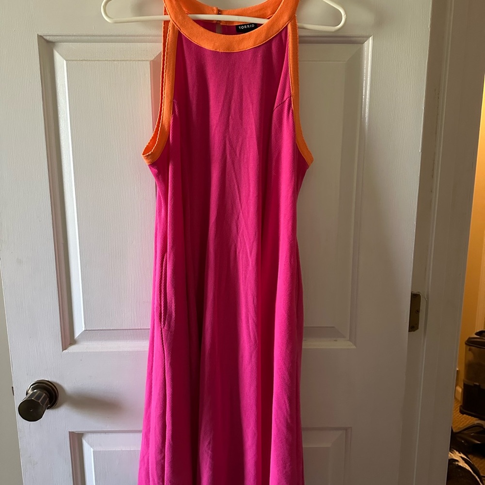 Torrid Pink and Orange Midi Dress